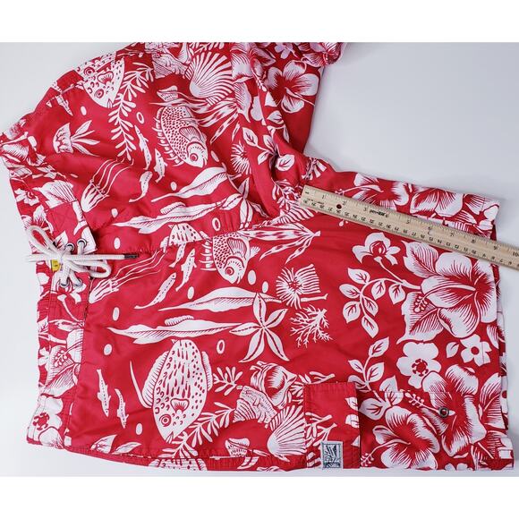 POLO Ralph Lauren Men's Large Hawaiian Board Shorts/Swim Trunks Red White VGUC - Picture 9 of 13